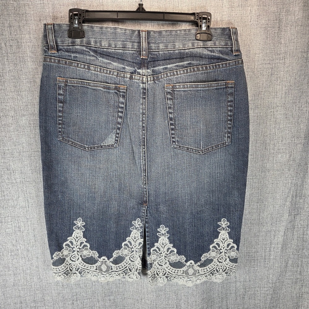 Limited Jeans Brand Y2K Women's Denim Skirt Size 6 Knee Length Fitted Lace - Picture 4 of 9